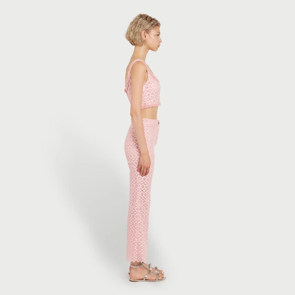 Giambattista Valli Pink Floral Macramé Pants - Giambattista Valli Pants - Romantic Couture - Shop at Luxury Shoes 