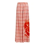 Essentiel Antwerp Pink and red checked wide-leg pants with placed print - Essentiel Antwerp Pants - Colorful Belgian Design - Shop at Luxury Shoes 