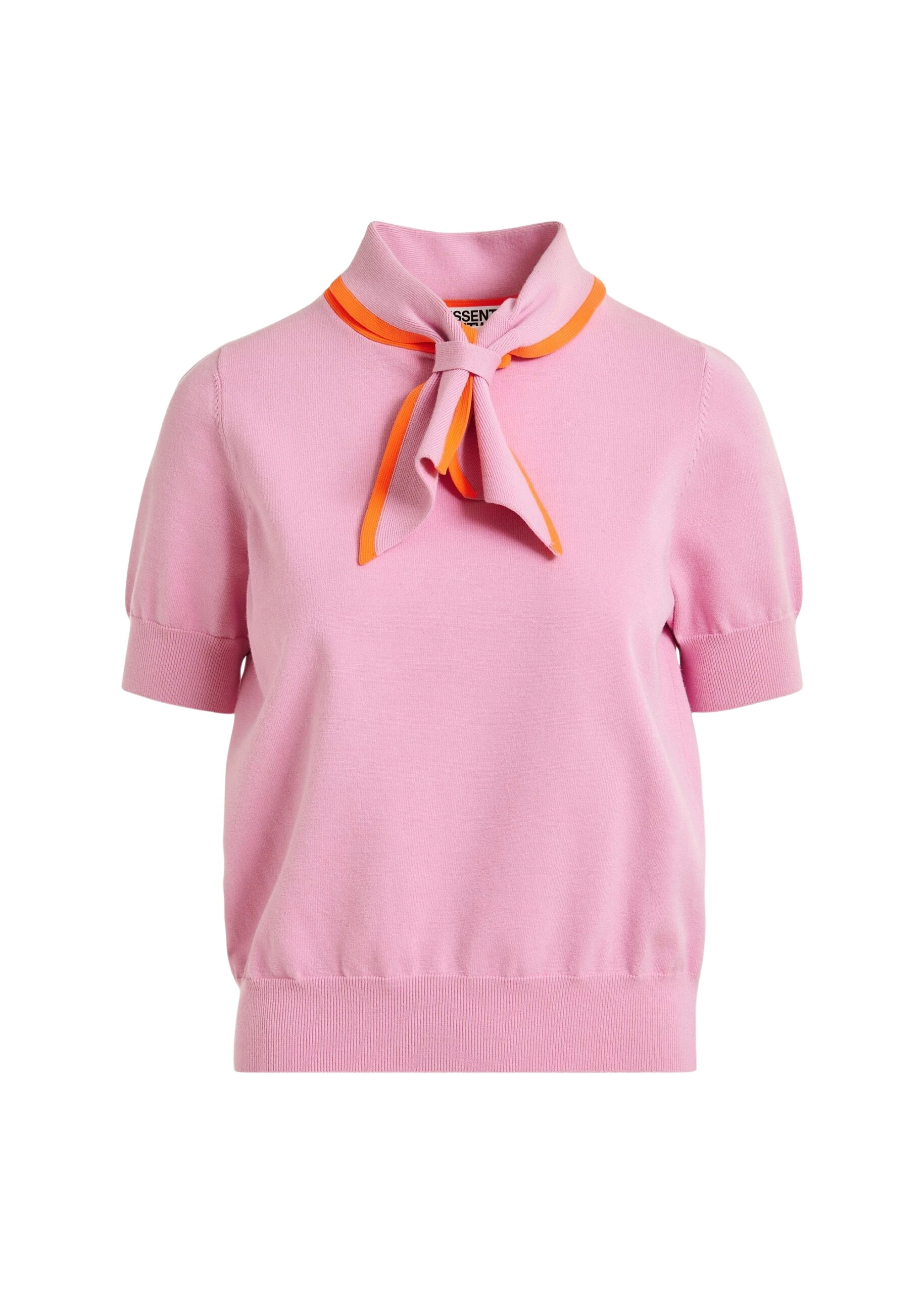 Pink-fine-knit-polo-with-orange-scarf-like-contrast-collar-Essentiel-Antwerp-Tops-scaled93336_nobg Essentiel Antwerp Pink fine-knit polo with orange scarf-like contrast collar - Essentiel Antwerp Tops - Colorful Belgian Design - Shop at Luxury Shoes