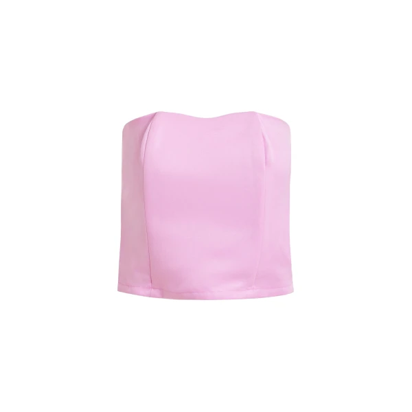 Essentiel Antwerp Pink sculpted bustier top with smocked back - Essentiel Antwerp Tops - Colorful Belgian Design - Shop at Luxury Shoes 