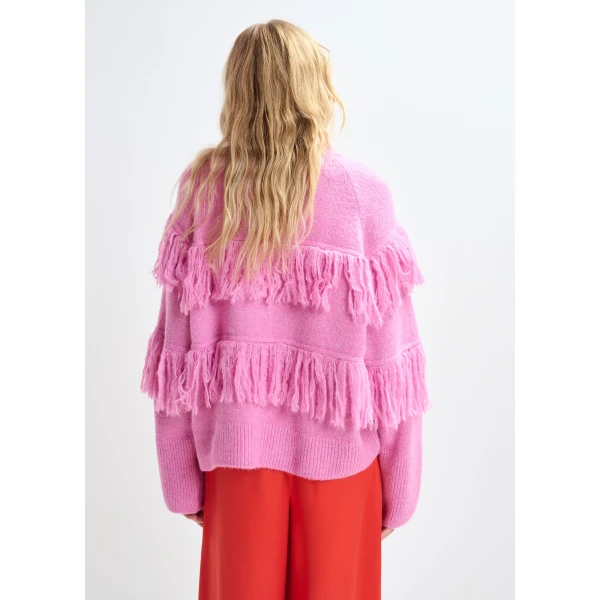 Essentiel Antwerp Pink sweater with fringe details - Essentiel Antwerp Knitwear - Colorful Belgian Design - Shop at Luxury Shoes 