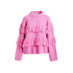 Essentiel Antwerp Pink sweater with fringe details - Essentiel Antwerp Knitwear - Colorful Belgian Design - Shop at Luxury Shoes 