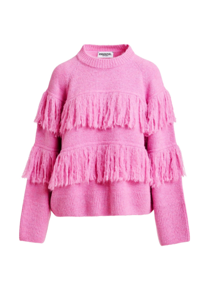 Essentiel Antwerp Pink sweater with fringe details - Essentiel Antwerp Knitwear - Colorful Belgian Design - Shop at Luxury Shoes 
