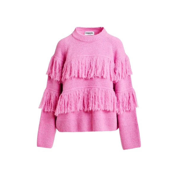 Essentiel Antwerp Pink sweater with fringe details - Essentiel Antwerp Knitwear - Colorful Belgian Design - Shop at Luxury Shoes 