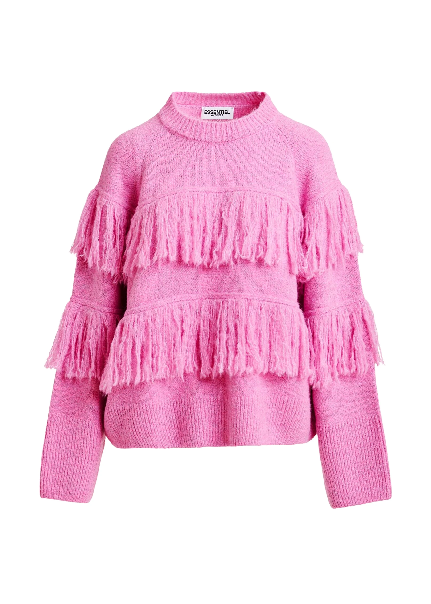 Pink-sweater-with-fringe-details-Essentiel-Antwerp-Knitwear-scaled84852_nobg Essentiel Antwerp Pink sweater with fringe details - Essentiel Antwerp Knitwear - Colorful Belgian Design - Shop at Luxury Shoes