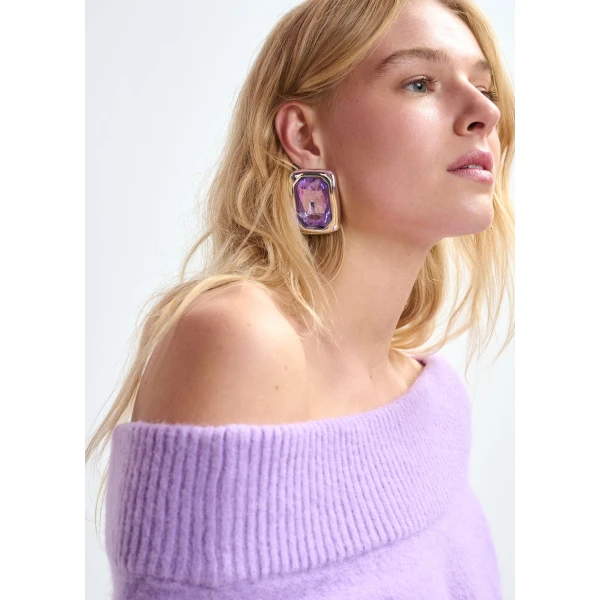 Essentiel Antwerp Purple alpaca wool-blend off-shoulder knit sweater - Essentiel Antwerp Knitwear - Colorful Belgian Design - Shop at Luxury Shoes 