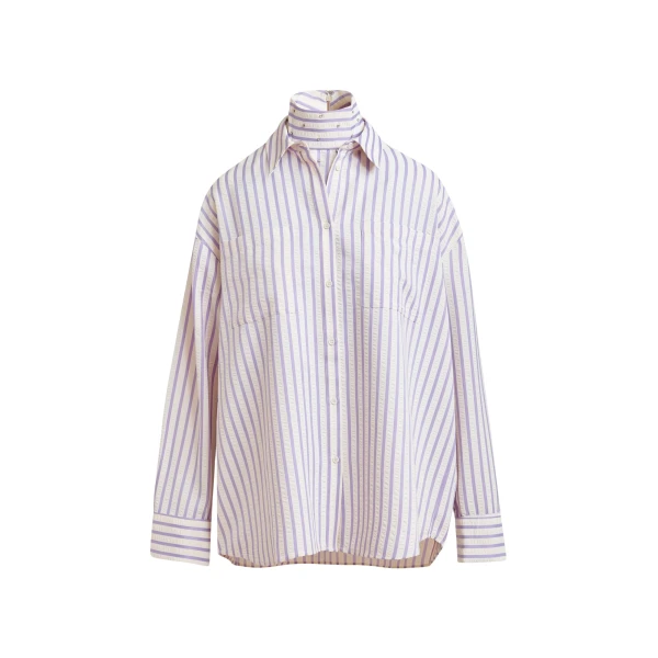 Essentiel Antwerp Purple and off-white oversized shirt with rhinestone embellishments and layered bib - Essentiel Antwerp Shirts - Colorful Belgian Design - Shop at Luxury Shoes 
