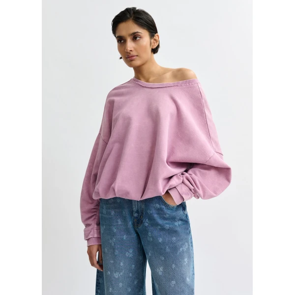 Essentiel Antwerp Purple cropped cotton sweatshirt with wrapback detail - Essentiel Antwerp Shirts - Colorful Belgian Design - Shop at Luxury Shoes 