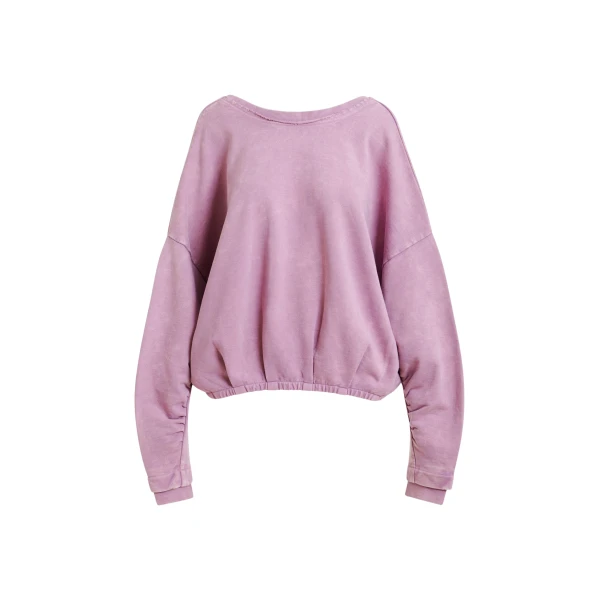 Essentiel Antwerp Purple cropped cotton sweatshirt with wrapback detail - Essentiel Antwerp Shirts - Colorful Belgian Design - Shop at Luxury Shoes 