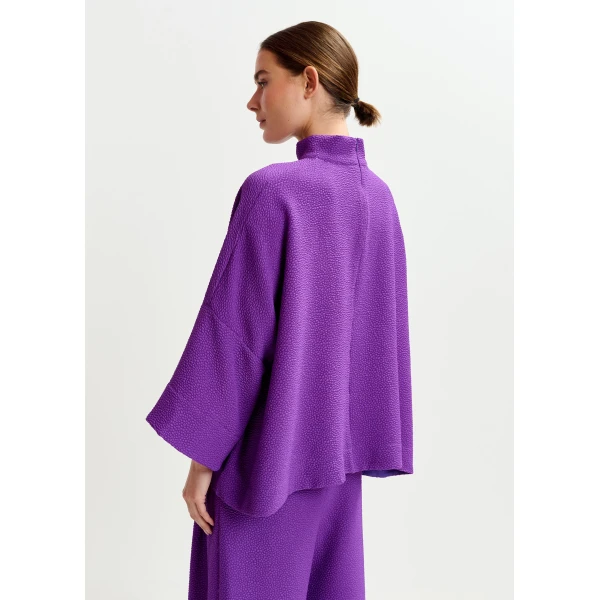 Essentiel Antwerp Purple oversized top with stand-up collar - Essentiel Antwerp Tops - Colorful Belgian Design - Shop at Luxury Shoes 