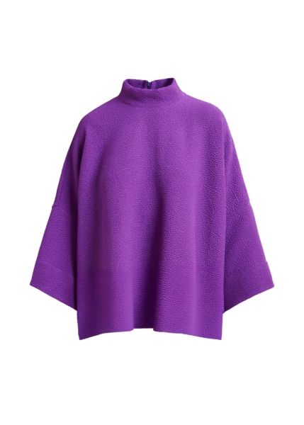 Essentiel Antwerp Purple oversized top with stand-up collar - Essentiel Antwerp Tops - Colorful Belgian Design - Shop at Luxury Shoes 