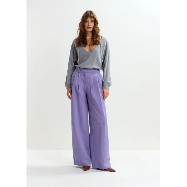 Essentiel Antwerp Purple pleated wide-leg pants - Essentiel Antwerp Pants - Colorful Belgian Design - Shop at Luxury Shoes 