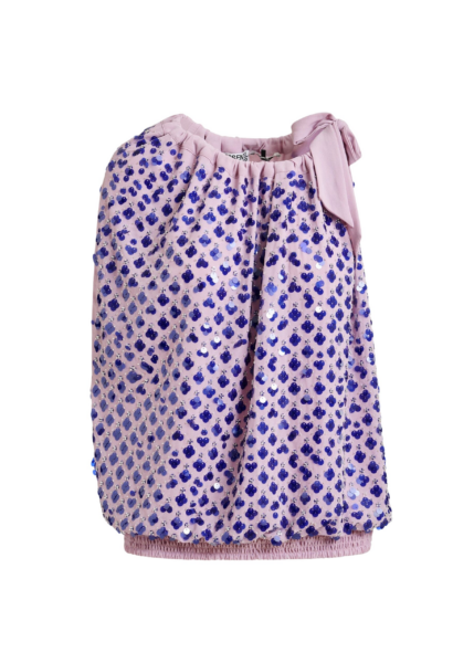 Essentiel Antwerp Purple sequin-embellished asymmetric top with neck-tie ribbon - Essentiel Antwerp Tops - Colorful Belgian Design - Shop at Luxury Shoes 