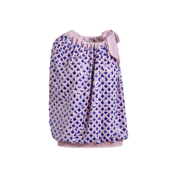 Essentiel Antwerp Purple sequin-embellished asymmetric top with neck-tie ribbon - Essentiel Antwerp Tops - Colorful Belgian Design - Shop at Luxury Shoes 
