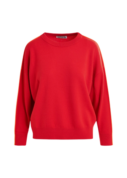 Essentiel Antwerp Red and orange knitted sweater with fitted waist - Essentiel Antwerp Knitwear - Colorful Belgian Design - Shop at Luxury Shoes 