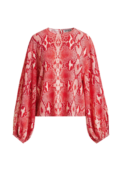 Essentiel Antwerp Red and orange top with puffed sleeves and snake print - Essentiel Antwerp Tops - Colorful Belgian Design - Shop at Luxury Shoes 
