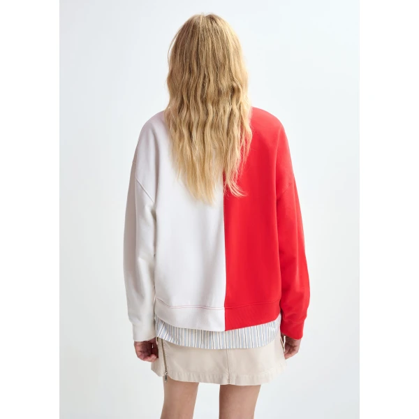 Essentiel Antwerp Red and white split-panel appliquéd cotton sweatshirt - Essentiel Antwerp Shirts - Colorful Belgian Design - Shop at Luxury Shoes 