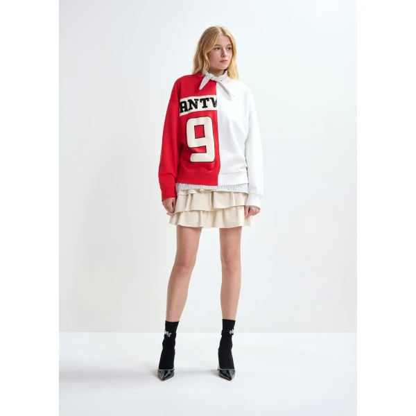 Essentiel Antwerp Red and white split-panel appliquéd cotton sweatshirt - Essentiel Antwerp Shirts - Colorful Belgian Design - Shop at Luxury Shoes 