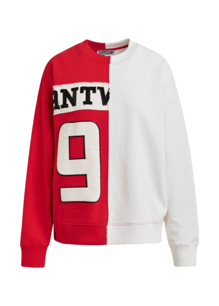 Essentiel Antwerp Red and white split-panel appliquéd cotton sweatshirt - Essentiel Antwerp Shirts - Colorful Belgian Design - Shop at Luxury Shoes 