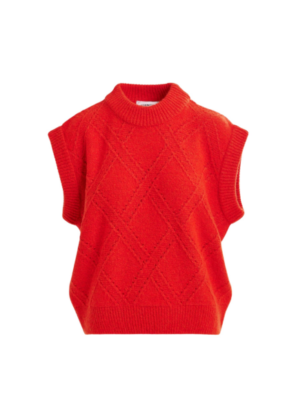 Essentiel Antwerp Red cable-knit sleeveless wool-blend sweater - Essentiel Antwerp Knitwear - Colorful Belgian Design - Shop at Luxury Shoes 
