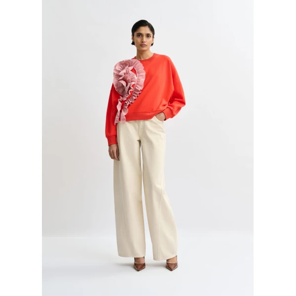 Essentiel Antwerp Red cotton-blend sweatshirt with ruffle details - Essentiel Antwerp Shirts - Colorful Belgian Design - Shop at Luxury Shoes 