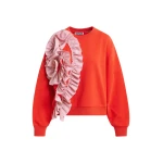 Essentiel Antwerp Red cotton-blend sweatshirt with ruffle details - Essentiel Antwerp Shirts - Colorful Belgian Design - Shop at Luxury Shoes 