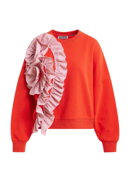 Essentiel Antwerp Red cotton-blend sweatshirt with ruffle details - Essentiel Antwerp Shirts - Colorful Belgian Design - Shop at Luxury Shoes 