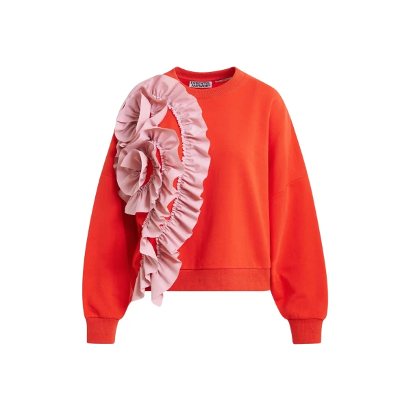Essentiel Antwerp Red cotton-blend sweatshirt with ruffle details - Essentiel Antwerp Shirts - Colorful Belgian Design - Shop at Luxury Shoes 