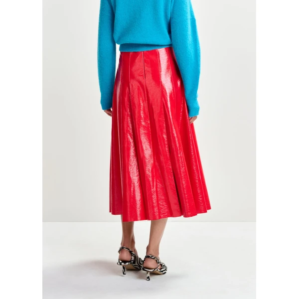 Essentiel Antwerp Red faux leather midi skirt - Essentiel Antwerp Skirts - Colorful Belgian Design - Shop at Luxury Shoes 