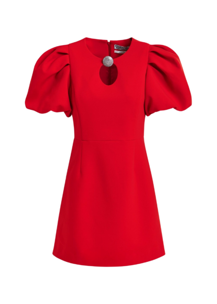 Essentiel Antwerp Red mini dress with voluminous sleeves and jewel embellishment - Essentiel Antwerp Dresses - Colorful Belgian Design - Shop at Luxury Shoes 
