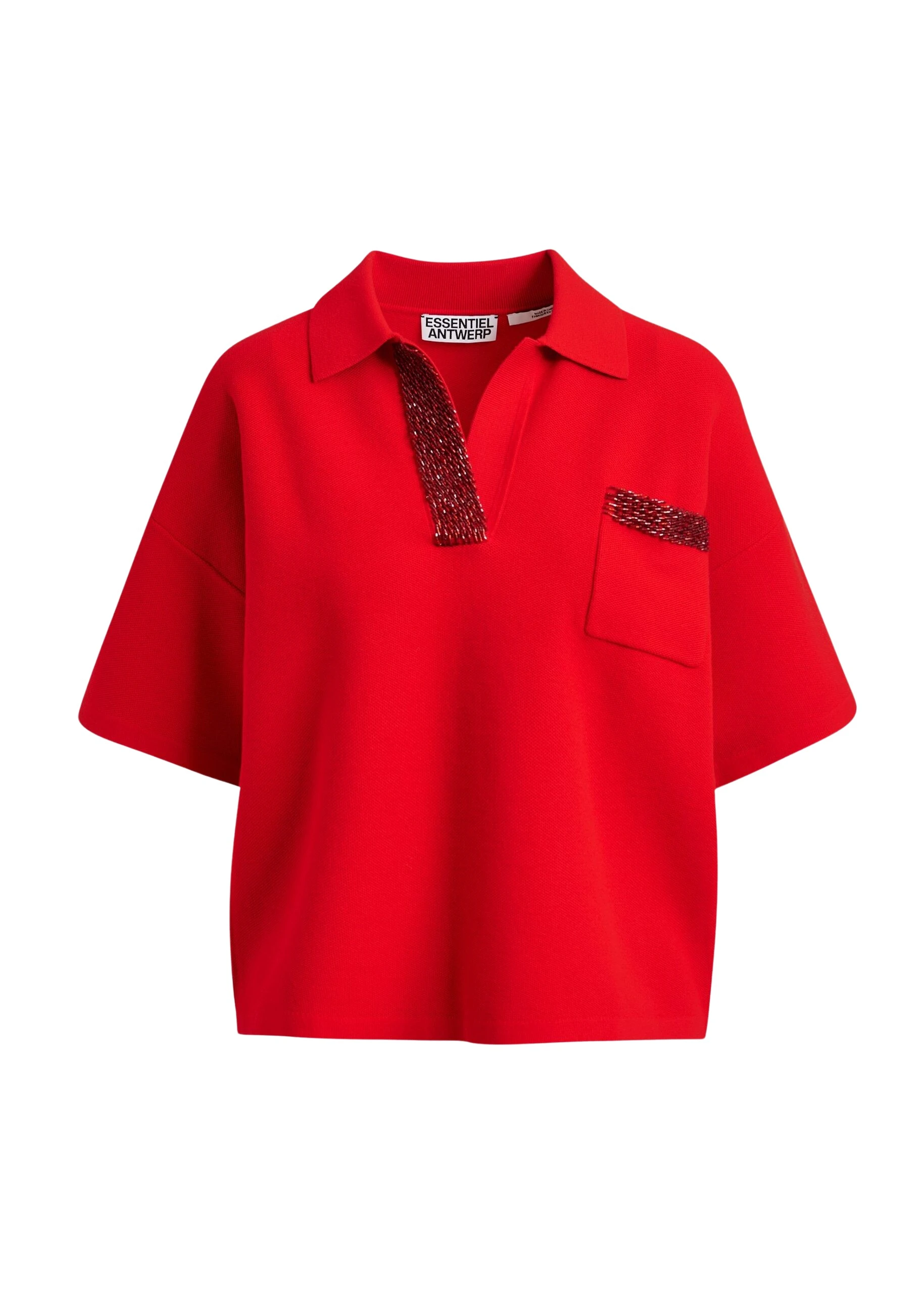 Red-polo-top-with-bead-embellishments-Essentiel-Antwerp-Tops-scaled78414_nobg Essentiel Antwerp Red polo top with bead embellishments - Essentiel Antwerp Tops - Colorful Belgian Design - Shop at Luxury Shoes