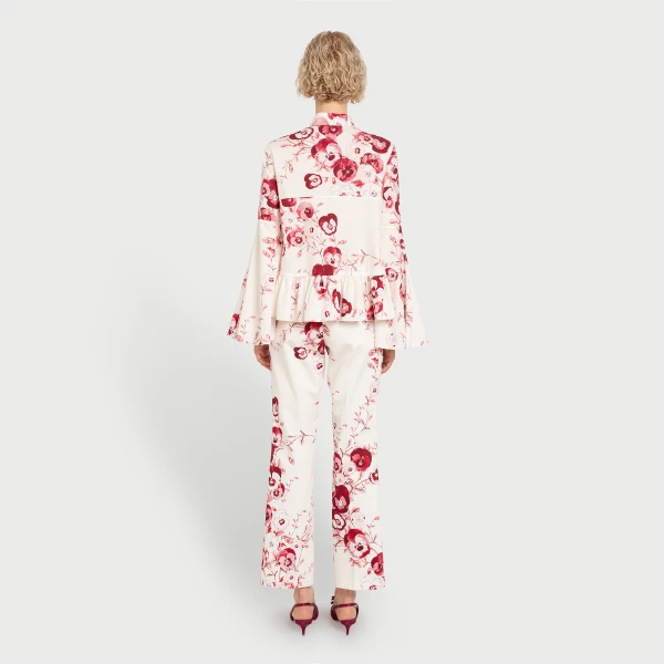 Giambattista Valli Ruby Pansies Ivory Straight-Leg Pants - Giambattista Valli Pants - Romantic Couture - Shop at Luxury Shoes 