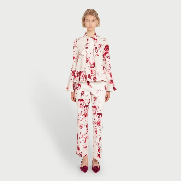 Giambattista Valli Ruby Pansies Ivory Straight-Leg Pants - Giambattista Valli Pants - Romantic Couture - Shop at Luxury Shoes 