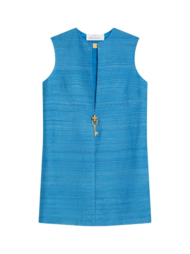 Schiaparelli-Blue-Tussah-Sleeveless-Dress85161_nobg Schiaparelli Blue Tussah Sleeveless Dress Dresses in Schiaparelli Authentic Luxury Fashion at Luxury Shoes