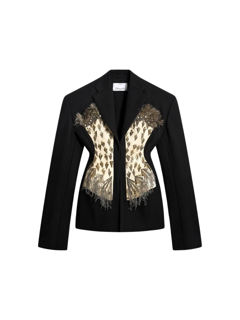 Schiaparelli-Broad-Shoulders-Corset-Embroidered-Jacket94836_nobg Schiaparelli Broad Shoulders Corset Embroidered Jacket Jackets in Schiaparelli Authentic Luxury Fashion at Luxury Shoes