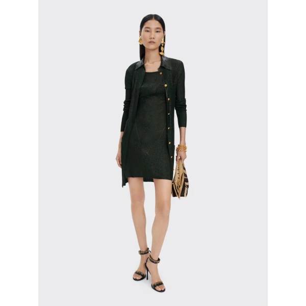 Schiaparelli Dark Green Laminated Shirt Cardigan Knitwear in Schiaparelli Authentic Luxury Fashion at Luxury Shoes 