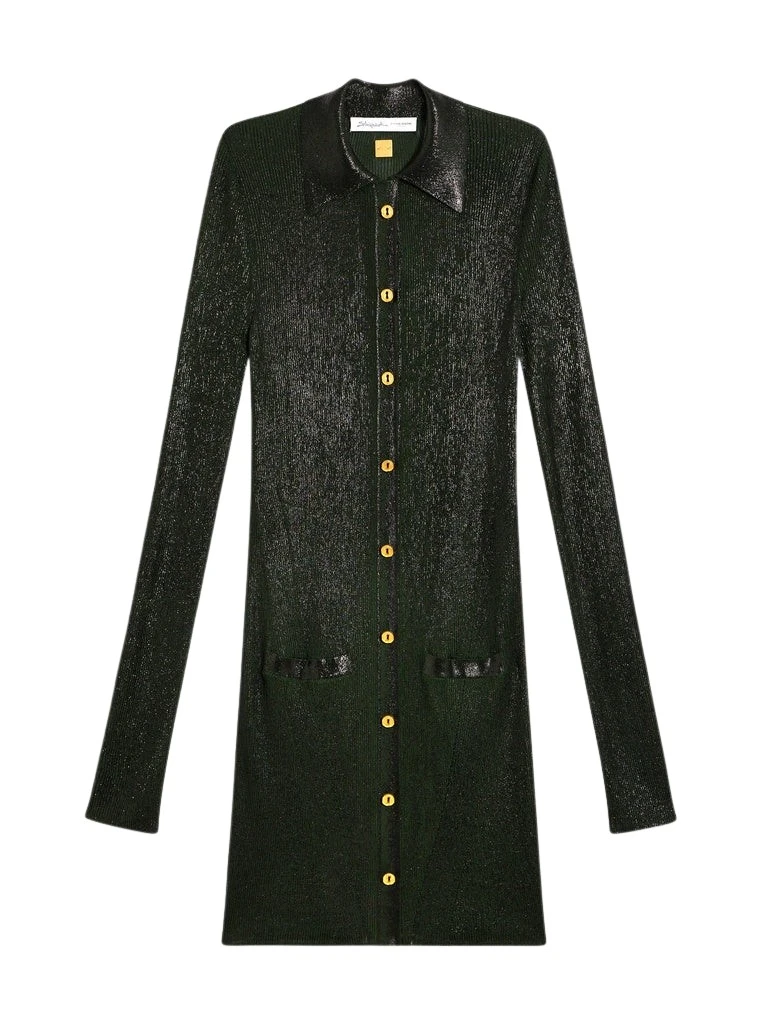 Schiaparelli-Dark-Green-Laminated-Shirt-Cardigan93597_nobg Schiaparelli Dark Green Laminated Shirt Cardigan Knitwear in Schiaparelli Authentic Luxury Fashion at Luxury Shoes