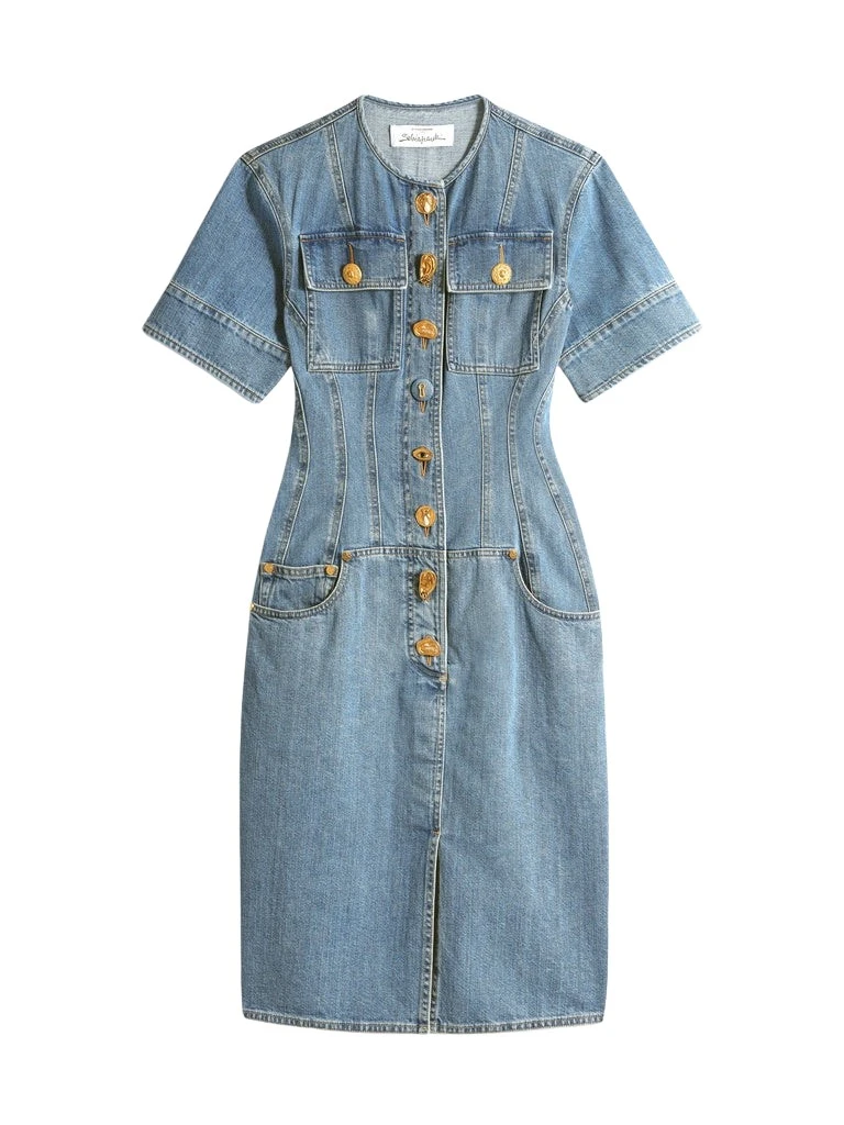 Schiaparelli-Denim-Corset-Dress14103_nobg Schiaparelli Denim Corset Dress Dresses in Schiaparelli Authentic Luxury Fashion at Luxury Shoes