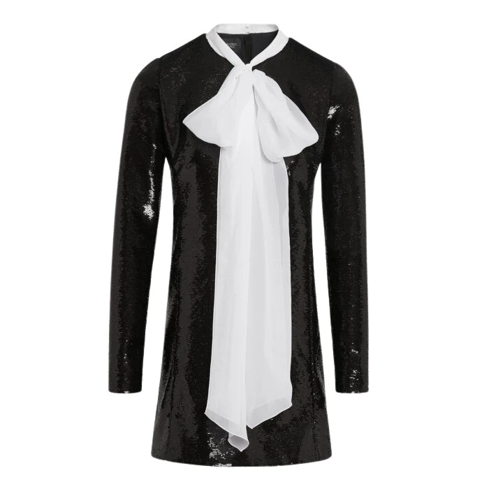 Short-Black-Sequin-Dress-With-Self-Tie-Neck-Giambattista-Valli-Dresses-619467_nobg Giambattista Valli Short Black Sequin Dress With Self-Tie Neck - Giambattista Valli Dresses - Romantic Couture - Shop at Luxury Shoes