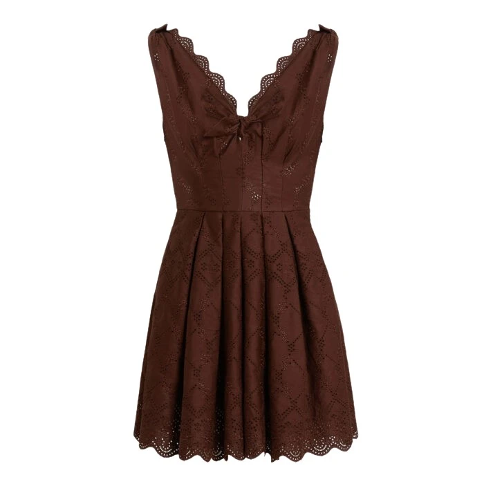 Short-Brown-Saint-Gall-Embroidery-Dress-Giambattista-Valli-Dresses-875097_nobg Giambattista Valli Short Brown Saint-Gall Embroidery Dress - Giambattista Valli Dresses - Romantic Couture - Shop at Luxury Shoes