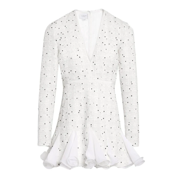 Short-Ivory-Dress-With-Black-Polka-Dots-And-Ruffles-In-Boucle-Giambattista-Valli-Dresses-649225_nobg Giambattista Valli Short Ivory Dress With Black Polka Dots And Ruffles In Bouclé - Giambattista Valli Dresses - Romantic Couture - Shop at Luxury Shoes