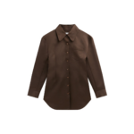 The Frankie Shop Akita Satin Cinched Shirt Dress - Brown - Oversized Minimalist Tops in Brown - Shop at Luxury Shoes 