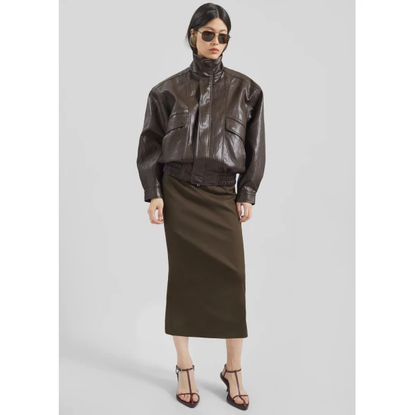 The Frankie Shop Alrose Midi Skirt - Mocha - Oversized Minimalist Skirts in Brown - Shop at Luxury Shoes 