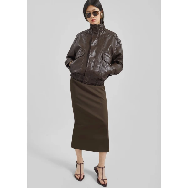 The Frankie Shop Alrose Midi Skirt - Mocha - Oversized Minimalist Skirts in Brown - Shop at Luxury Shoes 