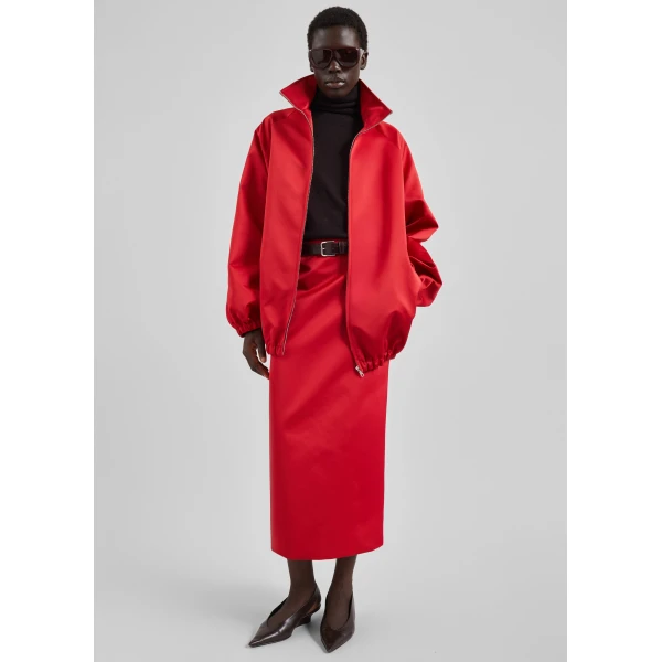 The Frankie Shop Alrose Satin Midi Skirt - Red - Oversized Minimalist Skirts in Red - Shop at Luxury Shoes 