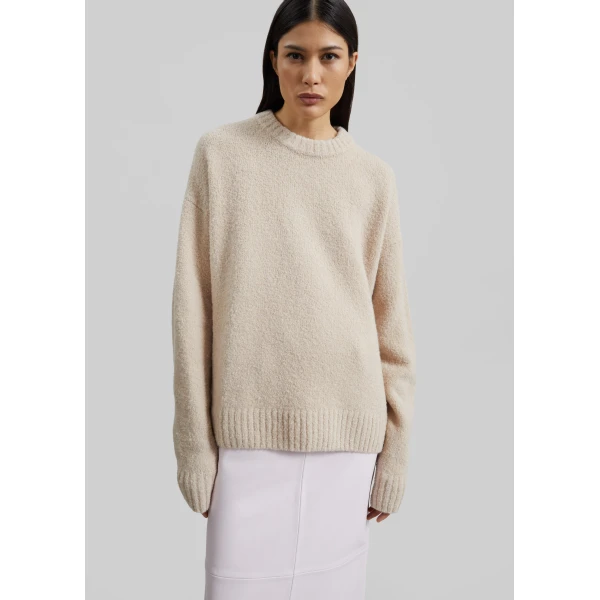 The Frankie Shop Amish Supplies Crewneck Sweater - Beige - Oversized Minimalist Knitwear in Beige - Shop at Luxury Shoes 