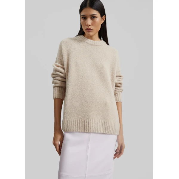 The Frankie Shop Amish Supplies Crewneck Sweater - Beige - Oversized Minimalist Knitwear in Beige - Shop at Luxury Shoes 