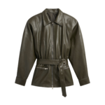 The Frankie Shop Annette Faux Leather Peplum Jacket - Olive - Oversized Minimalist Jackets in Green - Shop at Luxury Shoes 