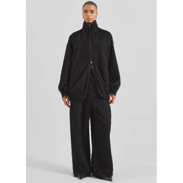 The Frankie Shop Baxter Fringed Track Jacket - Black - Oversized Minimalist Jackets in Black - Shop at Luxury Shoes 
