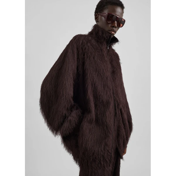 The Frankie Shop Baxter Fringed Track Jacket - Dark Brown - Oversized Minimalist Jackets in Brown - Shop at Luxury Shoes 